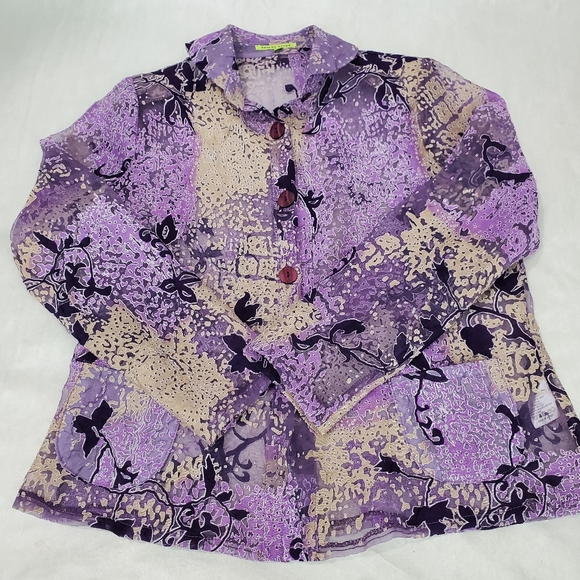 Trisha Tyler Top Blazer Jacket 3D Art To Wear Sheer Boho Cottagecore Quirky Sz S - Picture 12 of 13